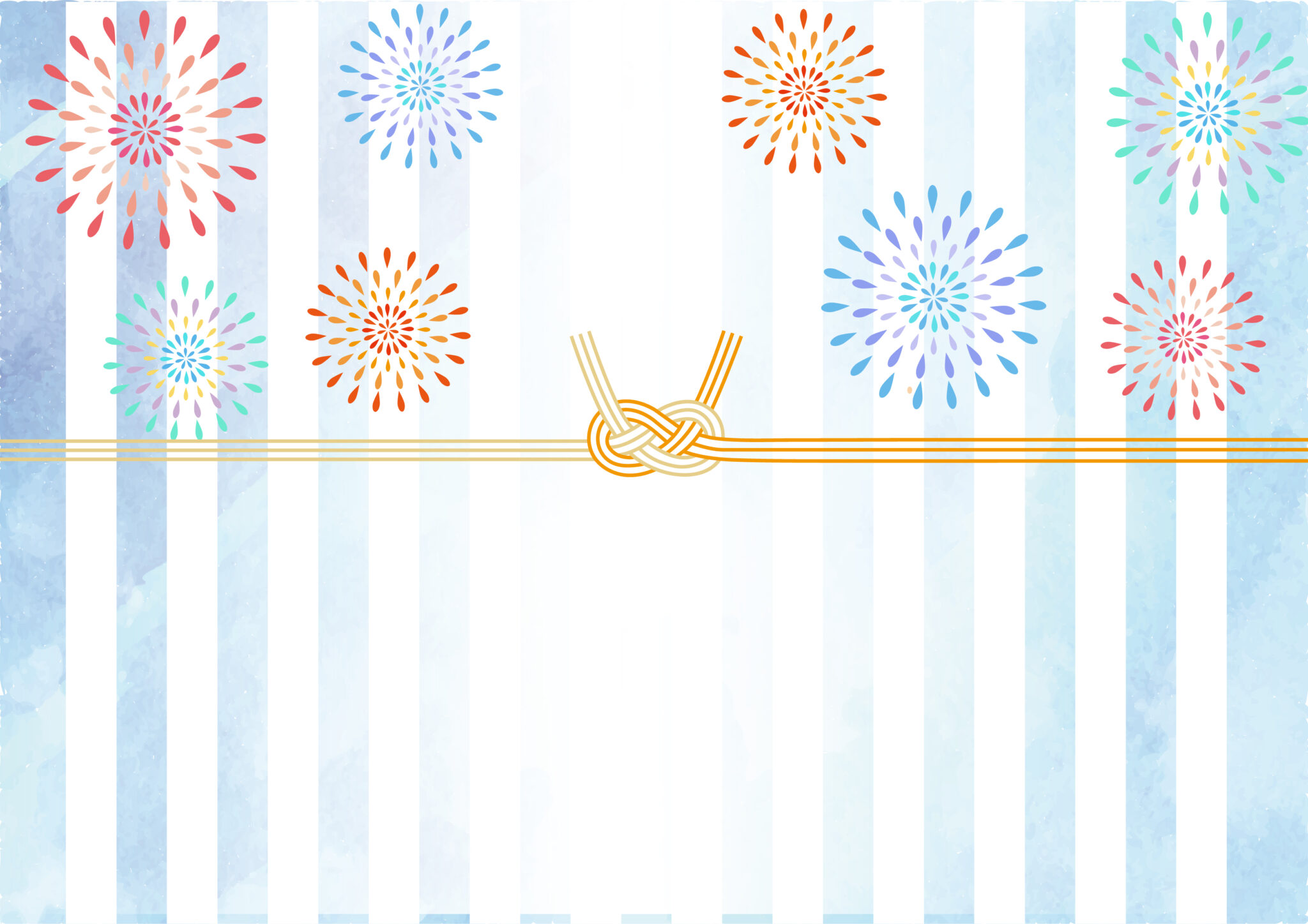 夏の季節に使える熨斗紙(掛け紙)を簡単ダウンロード!花火のイラストとストライプ柄がおしゃ…|イラストボックス「プレミアム」テンプレート